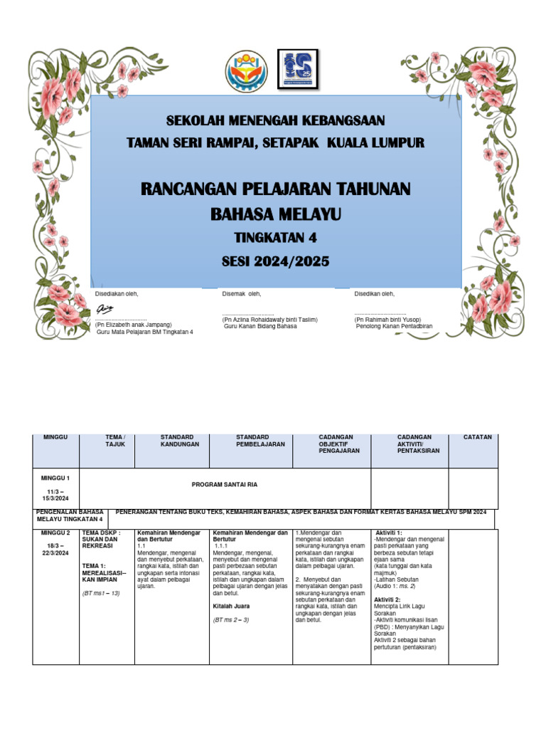 RPT Tingkatan 4 2024 | PDF
