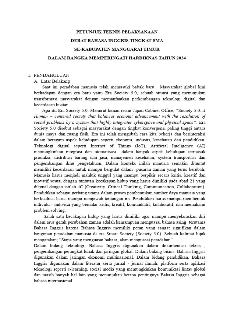 Juknis Debat Bahasa Inggris Inggris 2024 Pdf