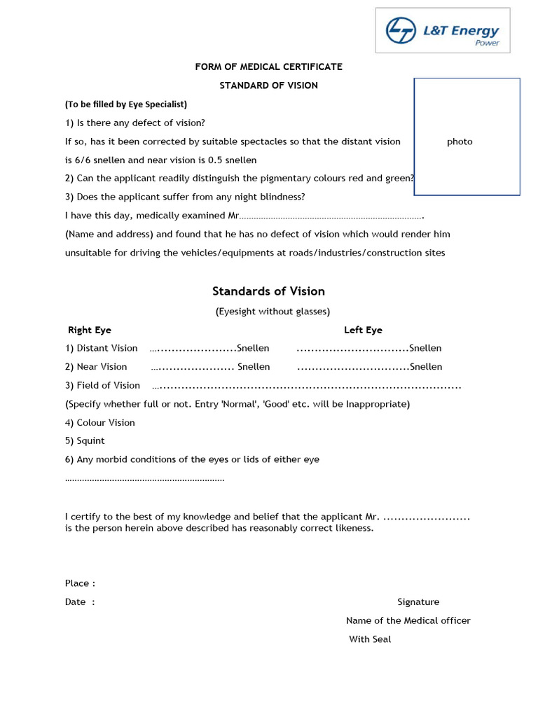 RTO Eye Test Medical Certificate | PDF | Science & Mathematics