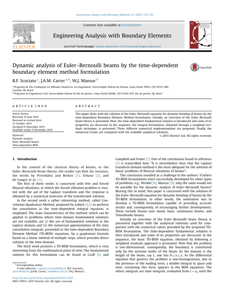 Dynamic Analysis of Euler-Bernoulli Beams | PDF | Bending | Integral