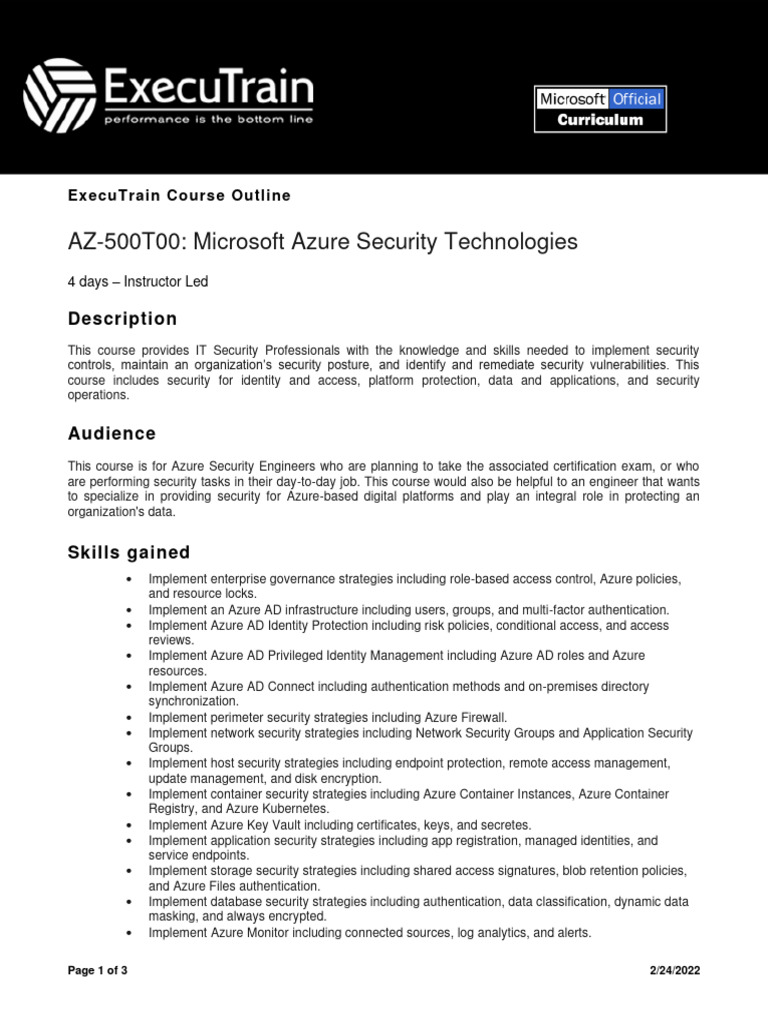 Azure Security Technologies Course Outline | PDF | Computer Security ...