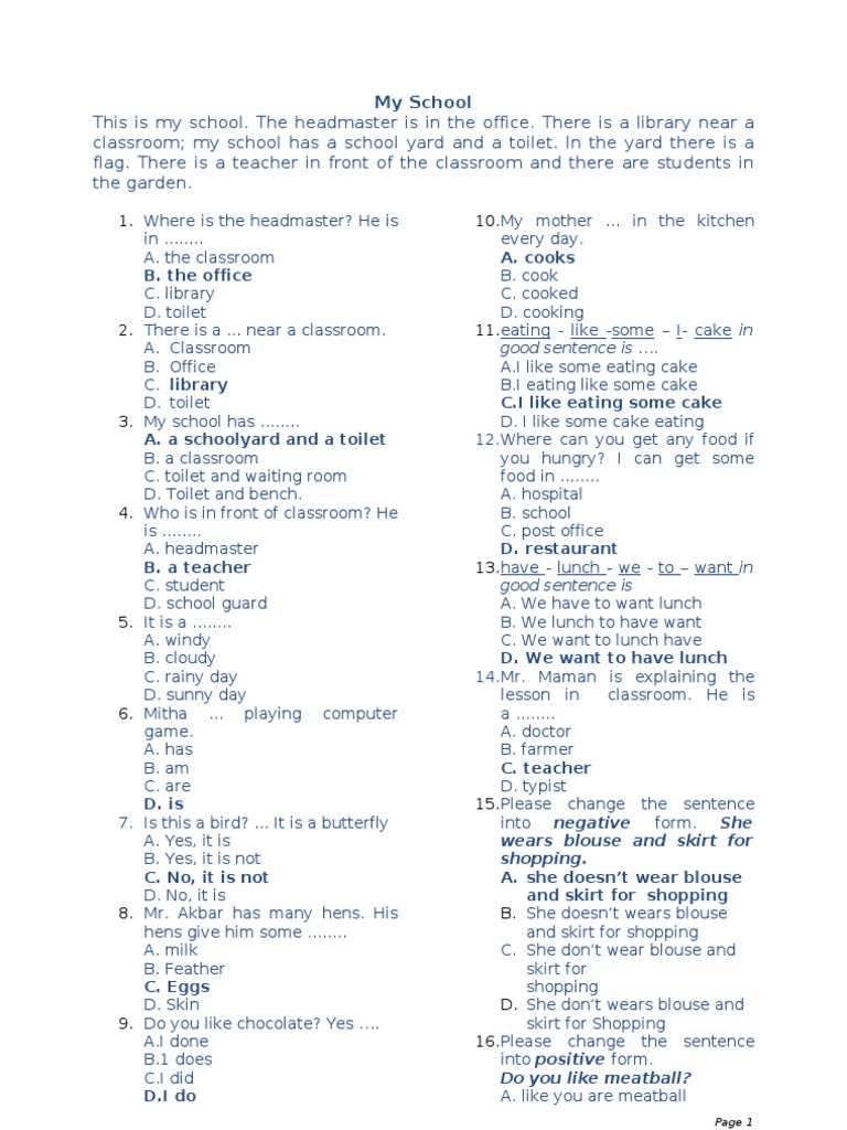 Soal Bahasa Inggris Kelas 6 Sd | Foods | Personal Growth