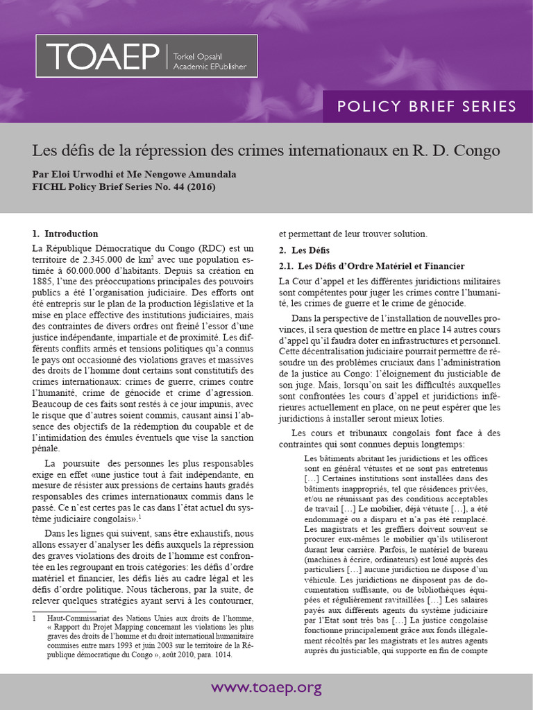 Défis de la justice en RDC | PDF | Cour pénale internationale ...
