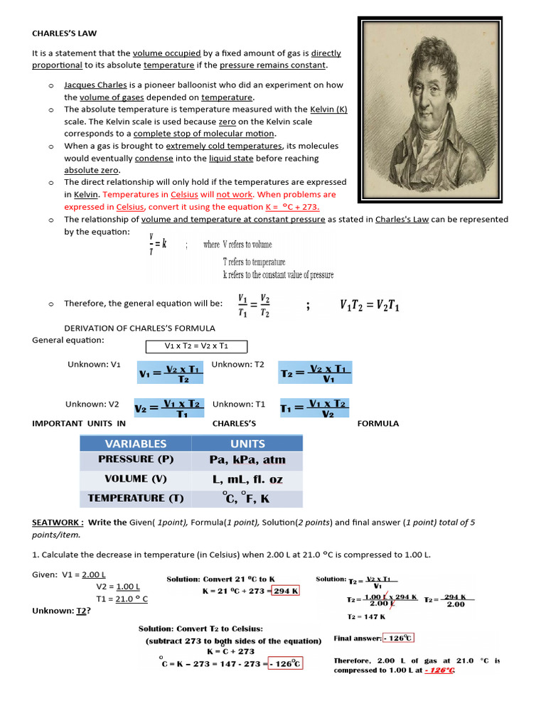 Understanding Charles's Law and Calculations | PDF