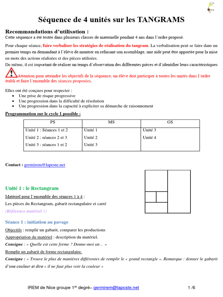 Séquence pédagogique sur les Tangrams | PDF | Couleur