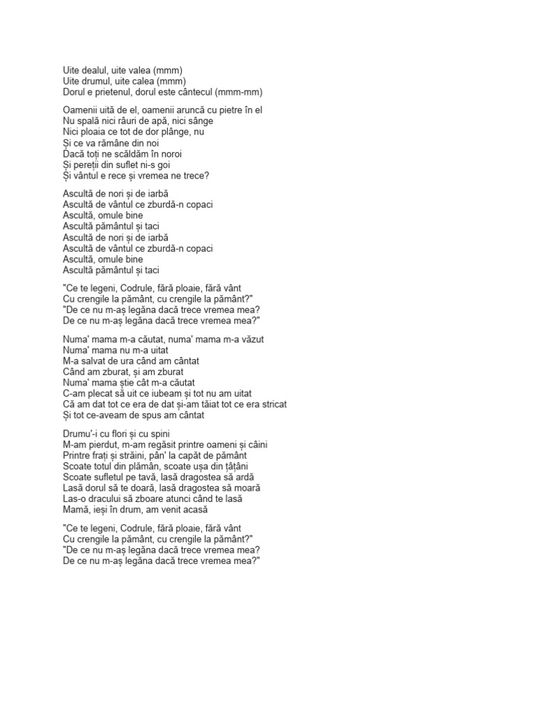 Ce Te Legeni Codrule | PDF