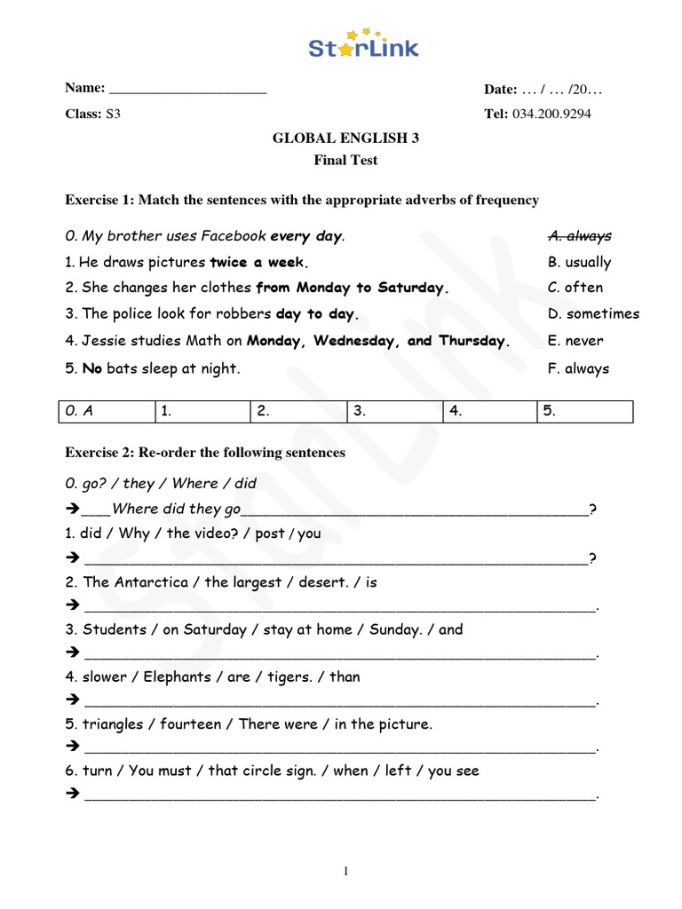 Global English 3 Final Test Guide | PDF | Linguistics