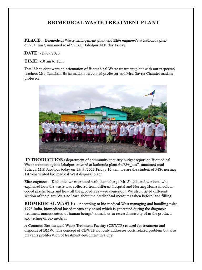 BioMedical Waste Plant PDF Incineration Waste