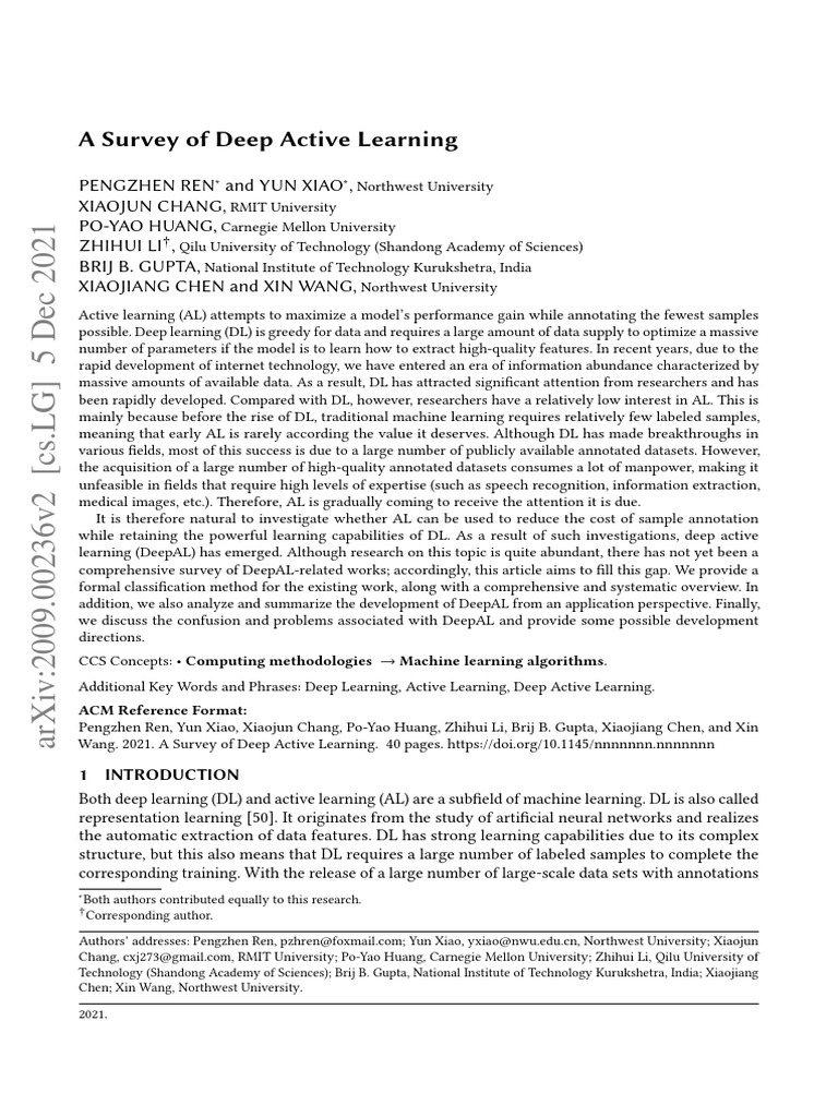 A Survey of Deep Active Learning | PDF | Artificial Neural Network ...