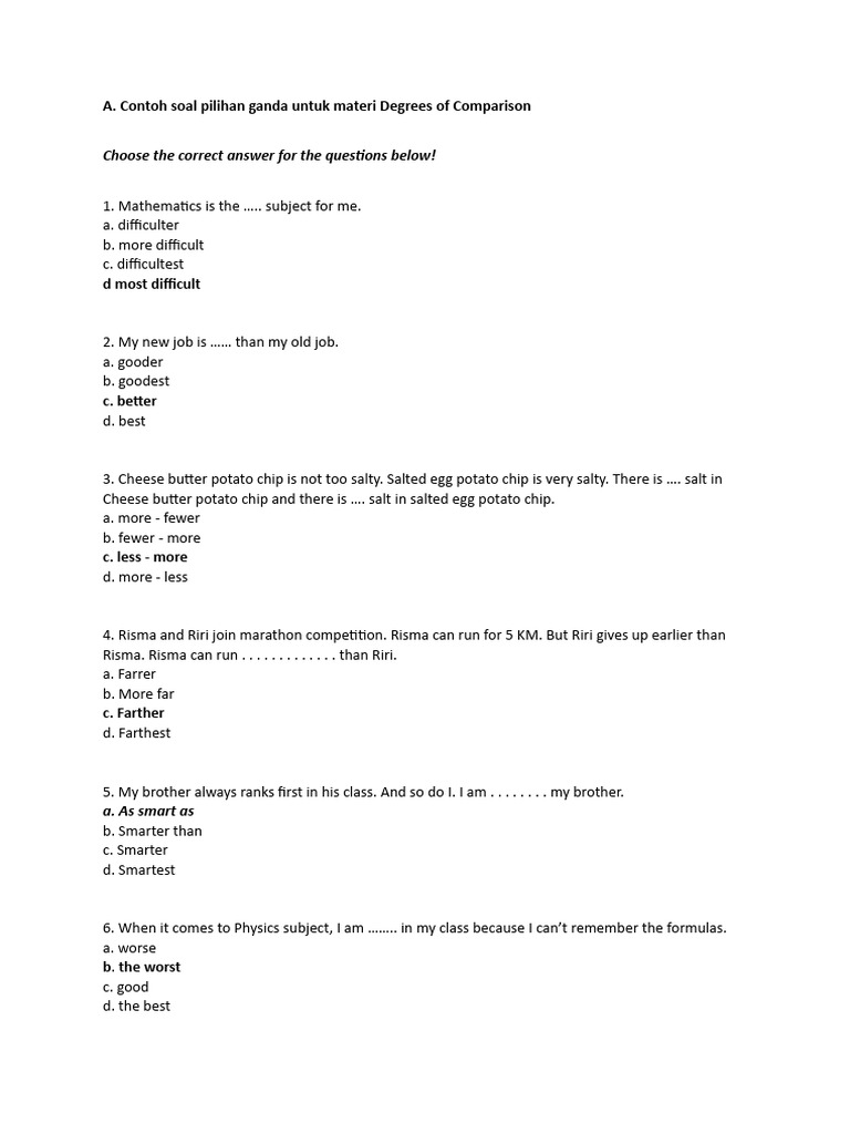 Soal soal degree of comparison pdf
