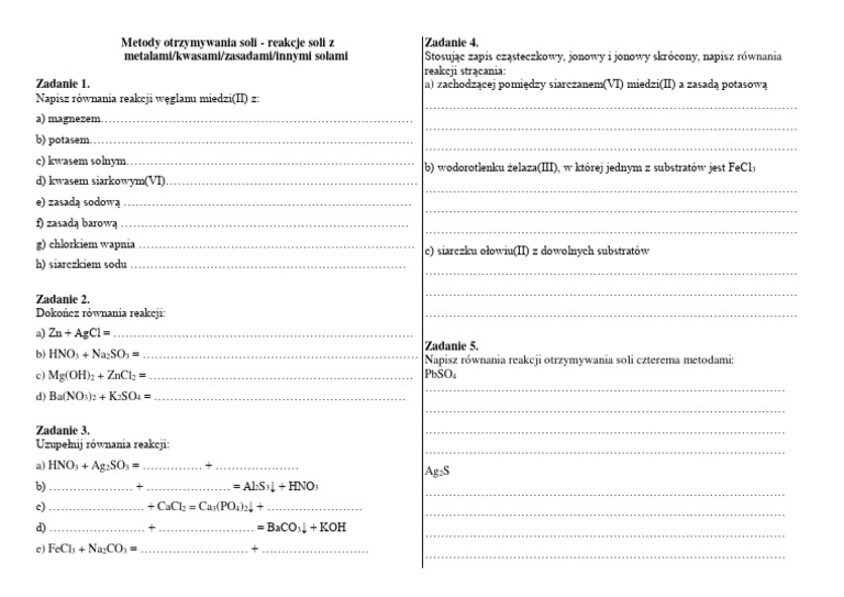 Metody Otrzymywania Soli Sprawdzian Gimnazjum Metody Otrzymywania Soli 7-10 | PDF