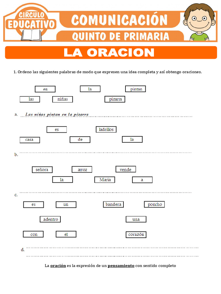 La Oracion y Su Estructura para Quinto de Primaria | PDF | Oración ...