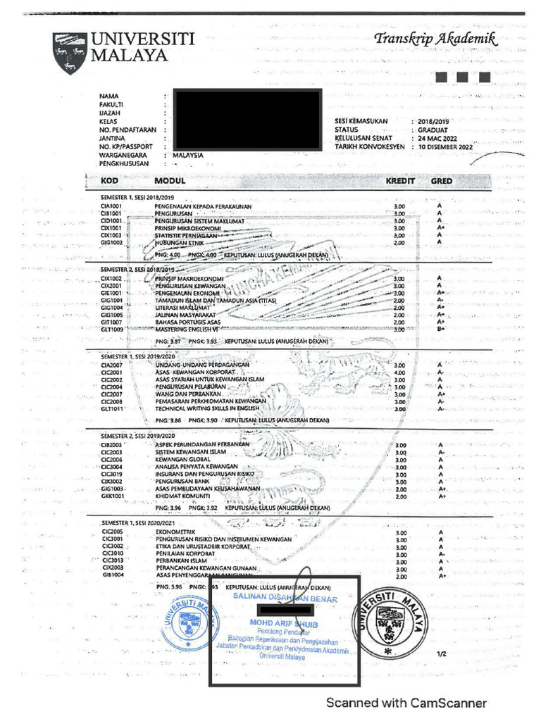 Sample Salinan Transkrip | PDF