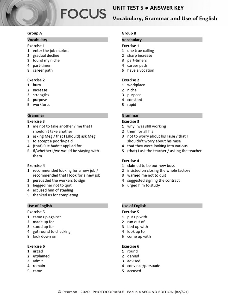 Focus 4 Unit 5 Answer Key | PDF