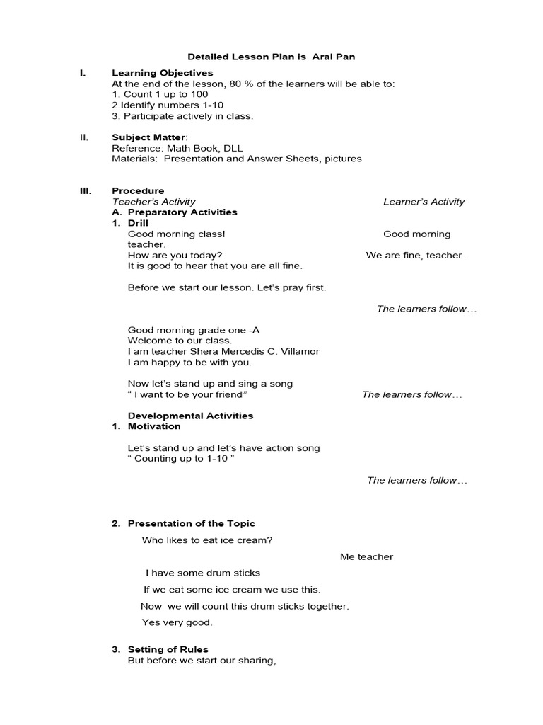 Grade 1 Math Lesson Plan: Counting 1-100 | PDF | Lesson Plan | Pedagogy