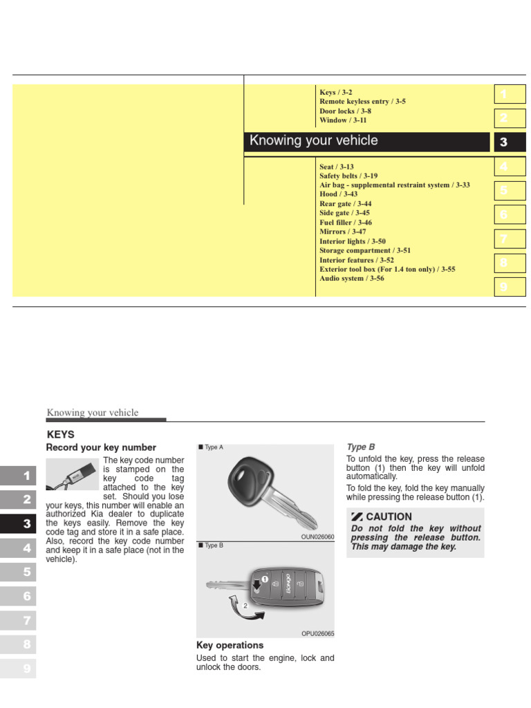 Kia Vehicle Key and Lock Guide | PDF | Seat Belt | Automotive Industry