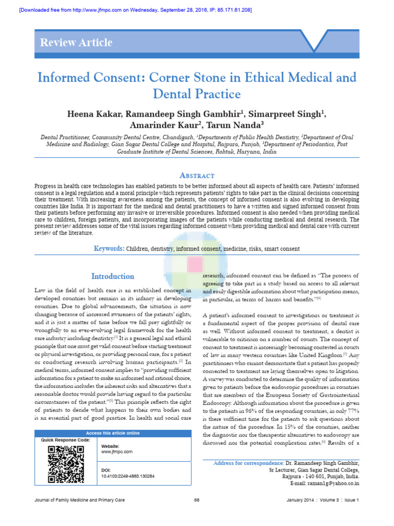 Informed Consent In Medical And Dental Care Pdf Informed Consent