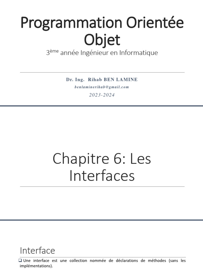 Interfaces en Programmation Orientée Objet | PDF | Classe (informatique ...