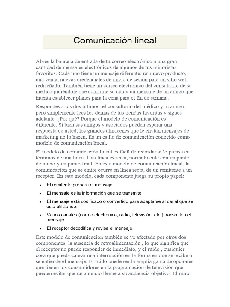 Comunicación Lineal | PDF | Comunicación | Información