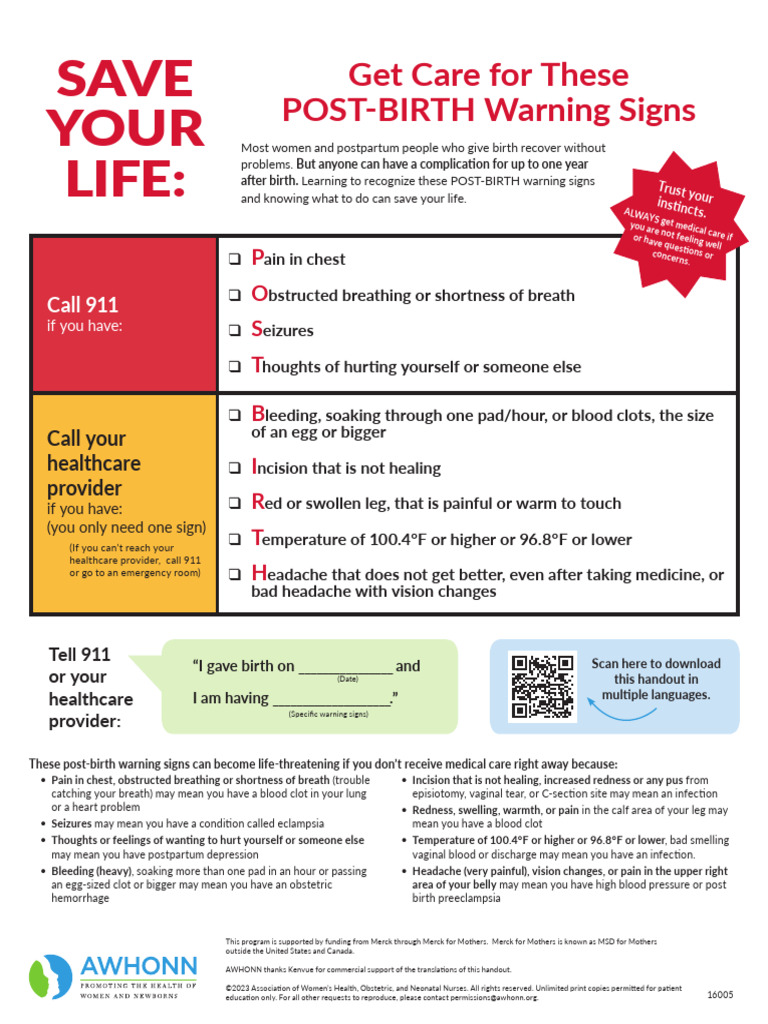 PostBirth Warning Signs Guide PDF Postpartum Period Clinical