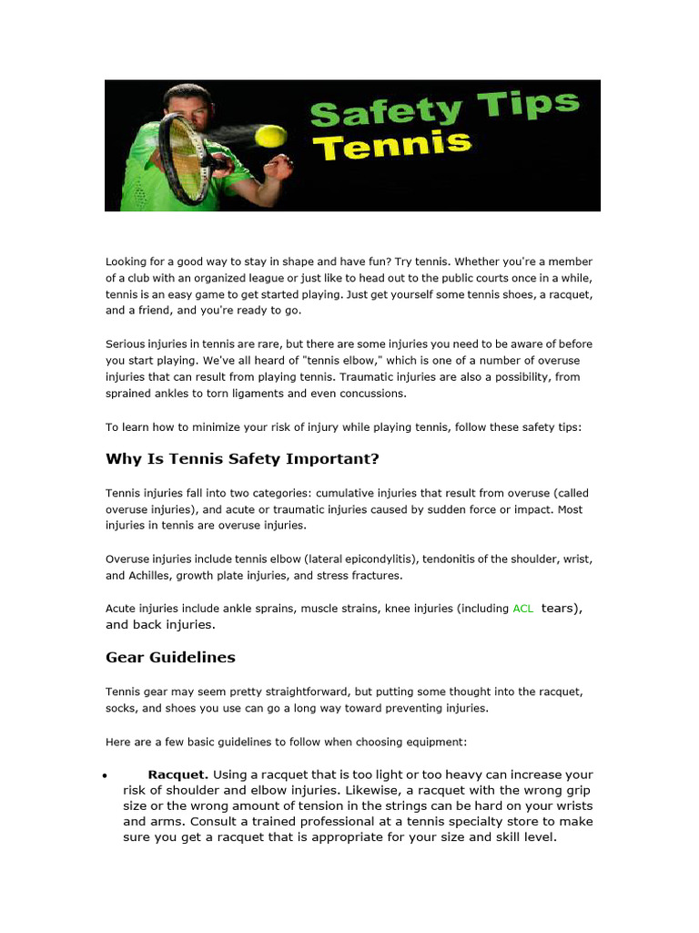 02 Tennis Safety Tips Pdf Injury Musculoskeletal System