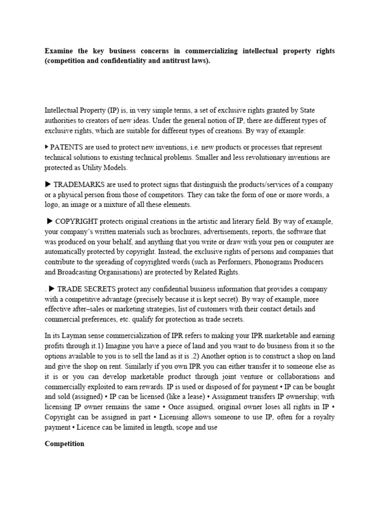 Key Concerns in IP Commercialization | PDF | Intellectual Property ...