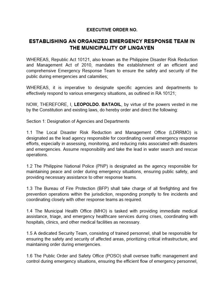 EO Organized ERT | PDF | Emergency | Emergency Management