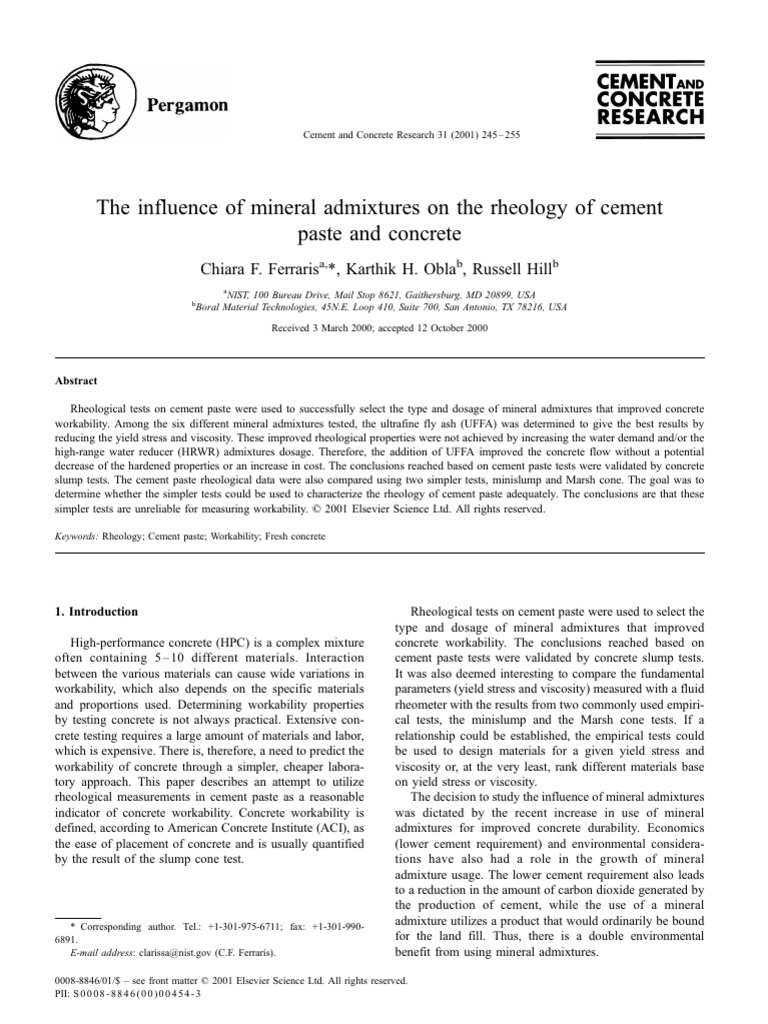 The Influence of Mineral Admixtures On The Rheology of Cement | PDF ...