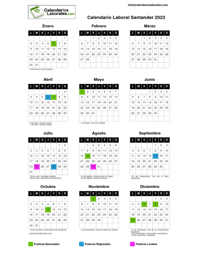 Calendario Laboral Santander 2023 | PDF | Fiestas cristianas y días santos