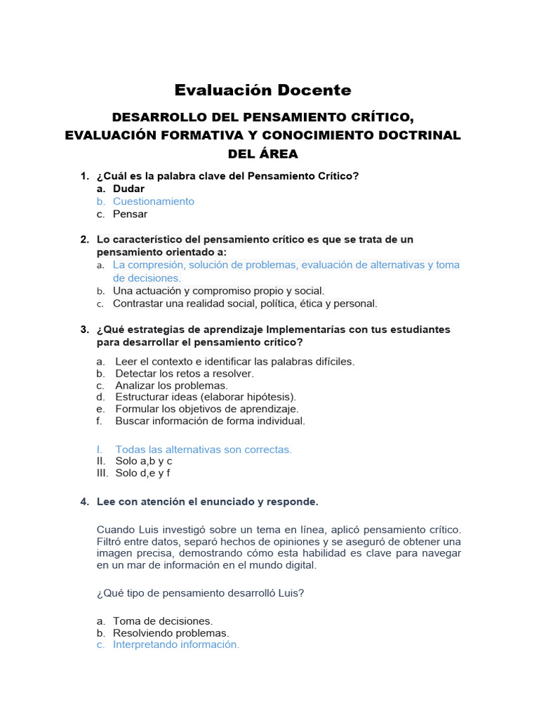 Evaluación Del Curso de Enero | PDF | Pensamiento | Pensamiento crítico