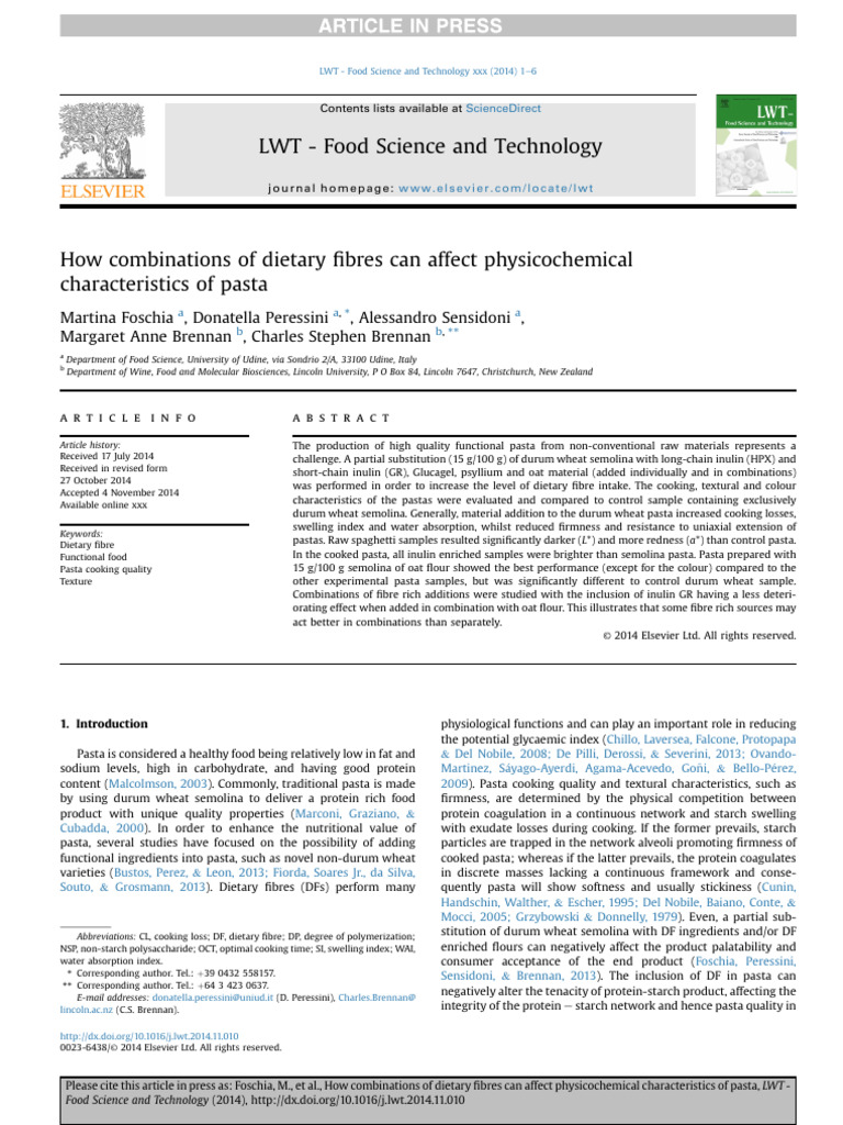 Curated visual reference: Fresh Look at Dietary Fibres Impact On Pasta Quality Pdf Pasta