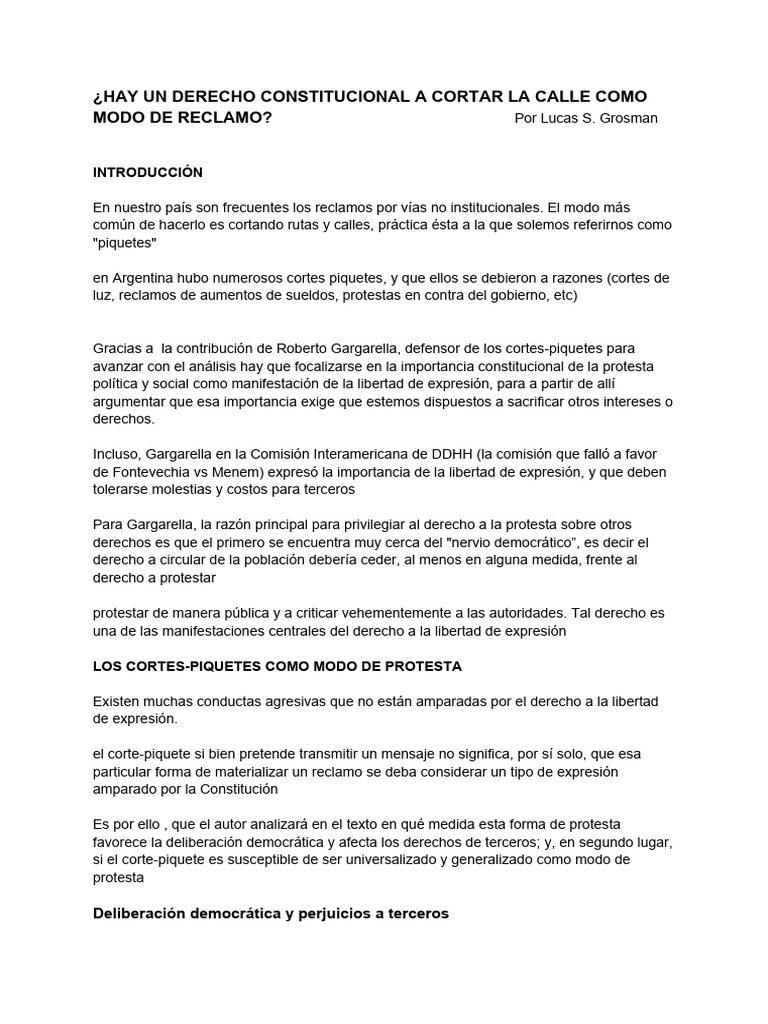 Derecho a Cortar Calles: Análisis Constitucional | PDF | Libertad de ...