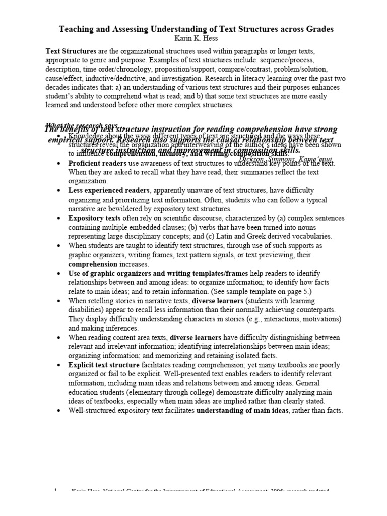 Understanding Text Structures in Education | PDF | Reading ...
