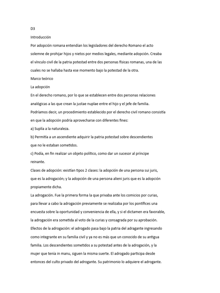 Derecho Romano Tarea 4 | PDF | Adopción | Roma antigua
