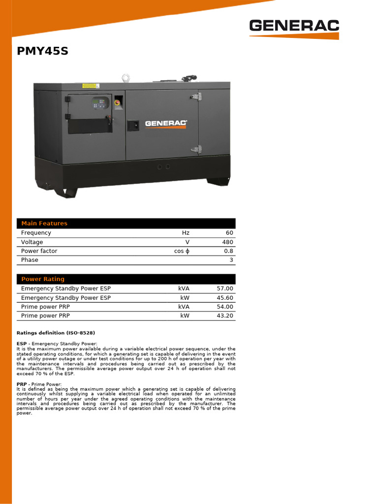57kVA Diesel Generator Specifications | PDF | Power (Physics ...
