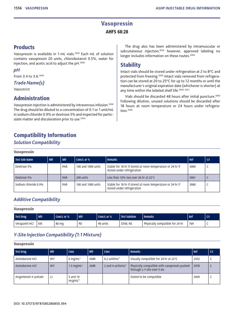 Vasopressin Injection Overview and Compatibility | PDF | Injection ...