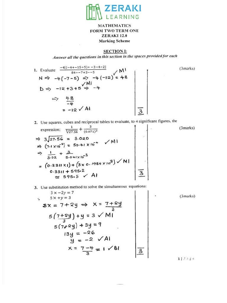 Mathematics - Marking Scheme | PDF