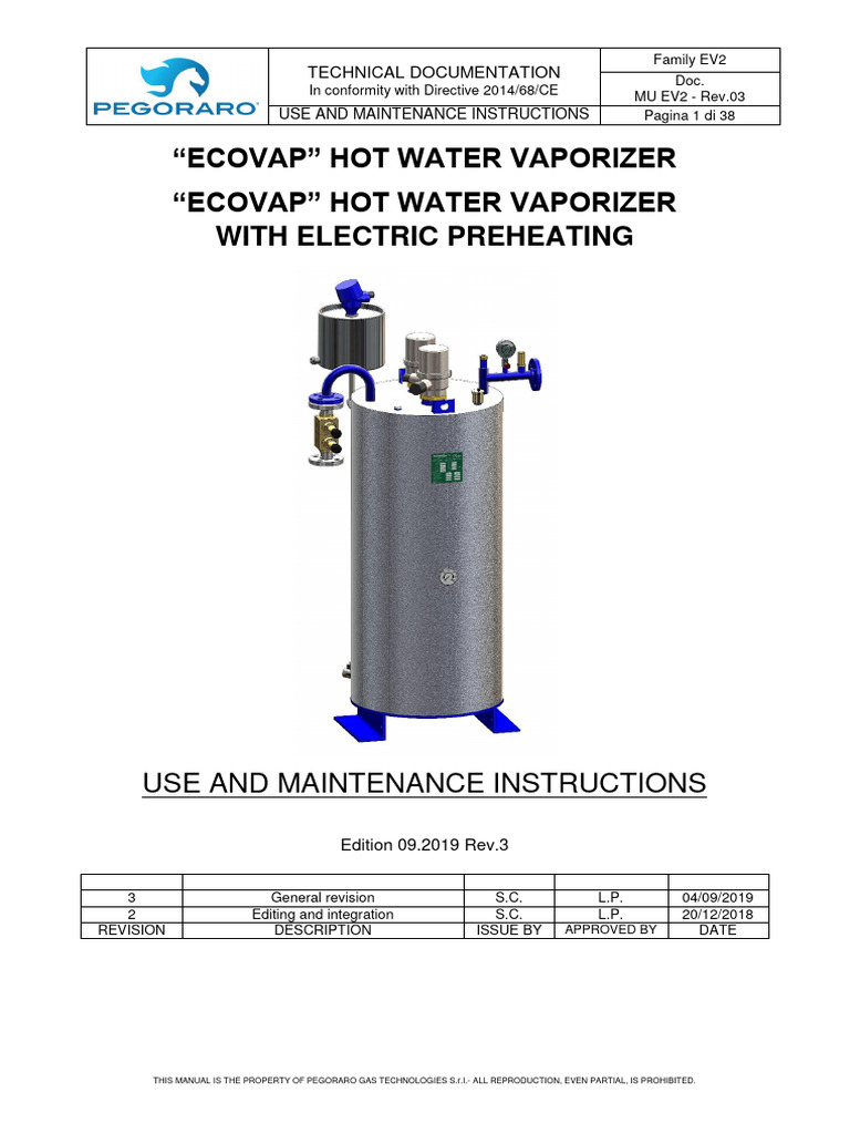 PGT Vaporizers Ecovap Manual ENG 2023 | PDF | Thermostat | Water