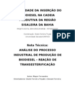 NOTA TECNICA - PROCESSO INDUSTRIAL DE PRODUÇÃO DE BIODIESEL
