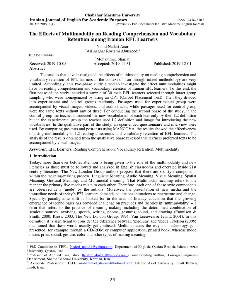 Multimodality's Impact on EFL Learning | PDF | English As A Second Or ...