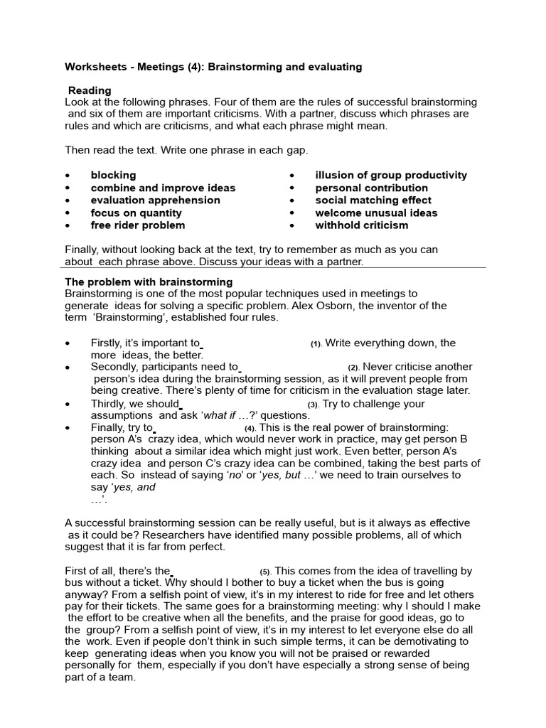 CnA Brainstorming Worksheet | Download Free PDF | Brainstorming | Thought