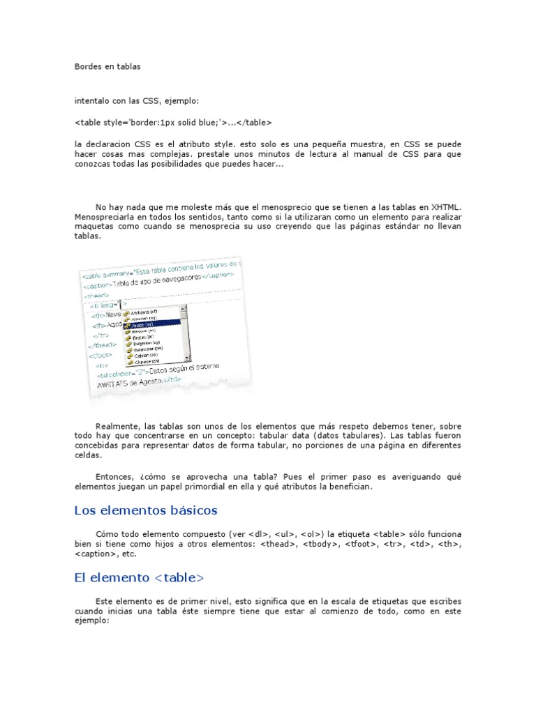 Bordes en Tablas PDF Tabla (base de datos) HTML