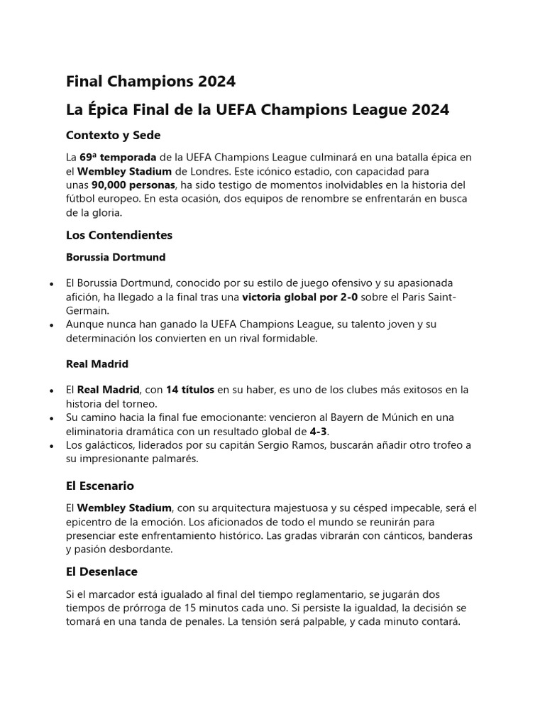 Final Champions 2024: Dortmund vs Madrid | PDF
