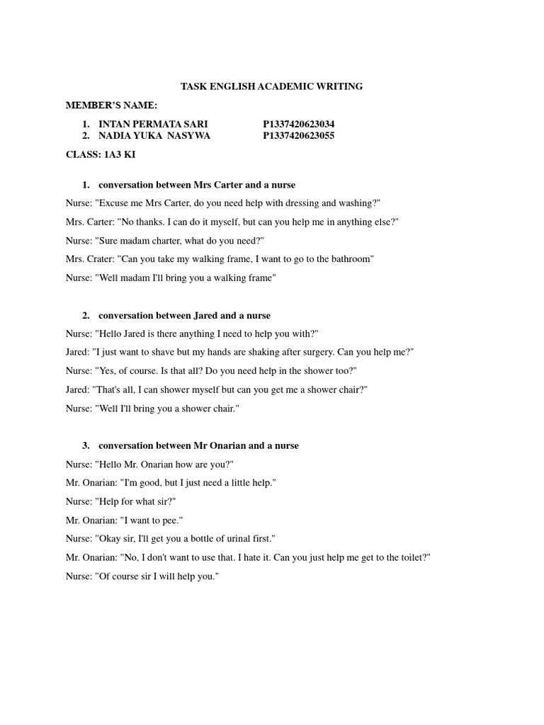 Task English Academic Writing Conversation 2 Pdf Social Science