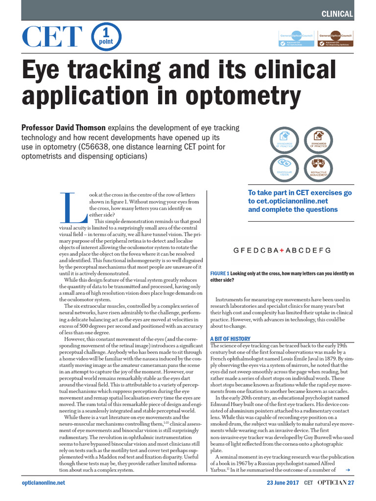 Articulo Eye Tracking y Su Aplicacion Clinica en Optometria | PDF ...