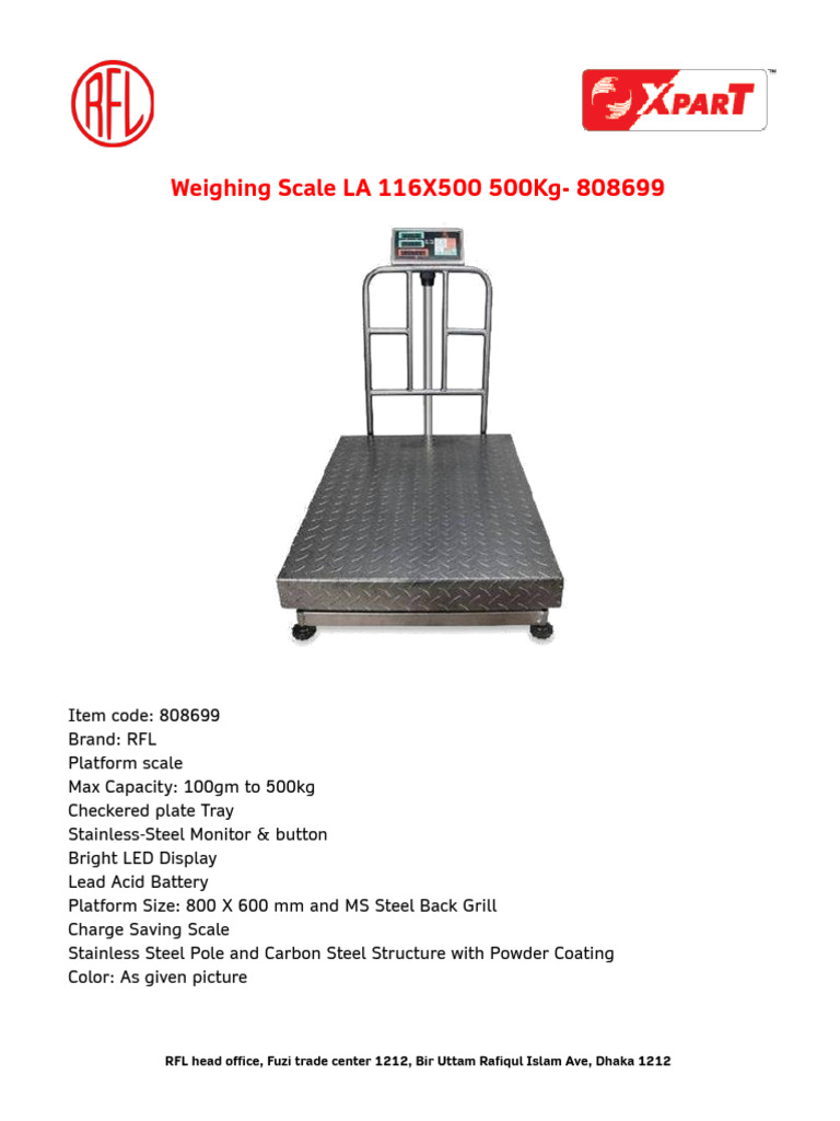 RFL Weighing Scale LA 116X500 500Kg 808699 PDF