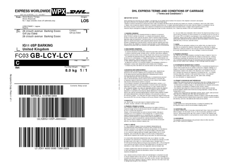 DHL Shipment Terms and Tracking Guide | PDF | Customs | Indemnity