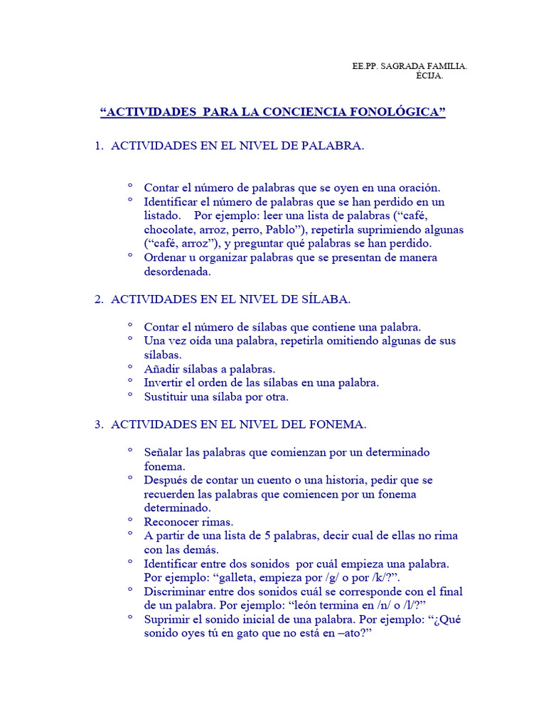 Actividades para La Conciencia Fonológica | PDF | Sílaba | Lingüística
