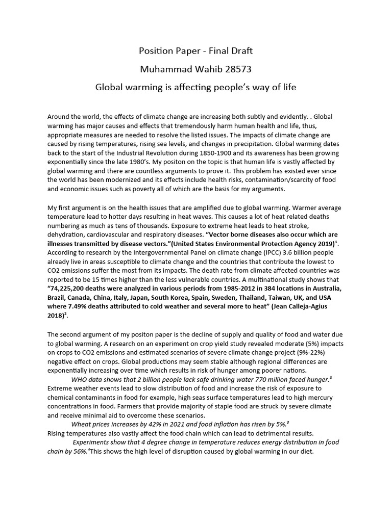Position Paper Final Draft Muhammad Wahib 28573 | PDF | Climate Change ...