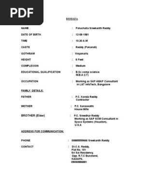 Biodata Format for Marriage